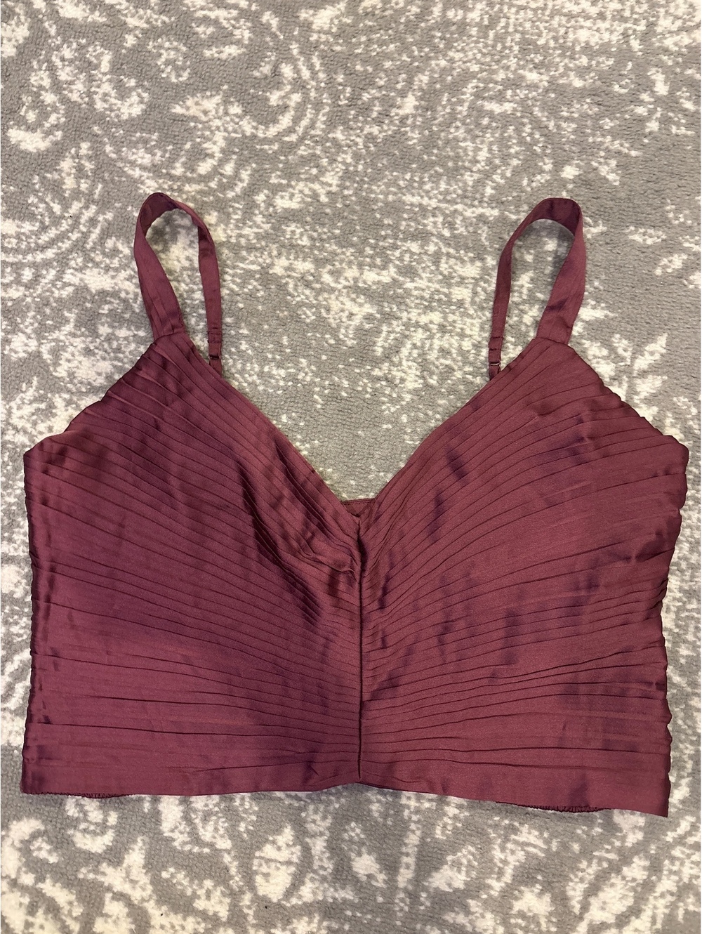 Abercrombie & Fitch Women's Burgundy Pleated Crop Top with Adjustable Straps, Sz